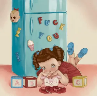 🖕 FUCK YOU desenho animado, ofensivo, menina, geladeira, ímãs telegram sticker