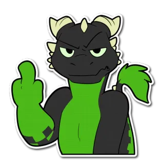 🖕 dragon, dessin animé, vert, noir, doigt d'honneur, geste obscène telegram sticker