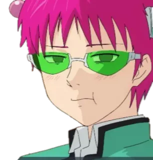 😶 Saiki Kusuo The Disastrous Life of Saiki K. Аниме, Манга, Психокинез, Комедия, Розовые волосы, Зеленые очки, Saiki K telegram sticker