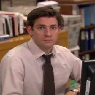 😑 Jim Halpert The Office Jim Halpert, The Office, John Krasinski, aktor, kantor, meja, acara TV whatsapp sticker