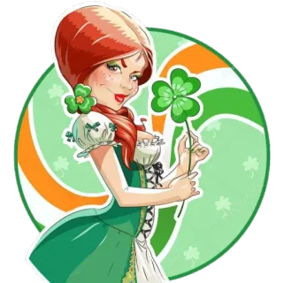 ☘ Dia de São Patrício, trevo, irlandês, menina, trevo de quatro folhas telegram sticker