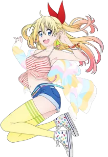 💛 애니메이션 소녀, 만화, 캐릭터, 노란 양말, 빨간 리본, 줄무늬 상의, 카와이 telegram sticker