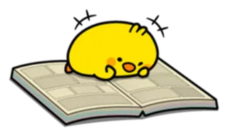 🤓 pintinho amarelo, desenho animado, livro, fofo, animal, preguiçoso, lendo telegram sticker