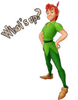 👋 Peter Pan What's up? ปีเตอร์แพน, ดิสนีย์, ตัวการ์ตูน, แอนิเมชั่น, เป็นมิตร, ทักทาย telegram sticker