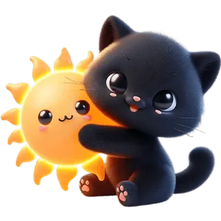 ☀ gato, sol, fofo, desenho animado, kawaii, adesivo whatsapp sticker