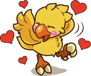 😚 Chocobo โชโคโบะ, ไฟนอลแฟนตาซี, นก, น่ารัก, หัวใจ, ความรัก telegram sticker