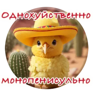 🔄 ОДНОХУЙСТВЕННО
МОНОПЕНИСУЛЬНО цыплёнок, сомбреро, кактус, пустыня, русский текст, оскорбительный telegram sticker