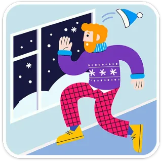 🏃‍♂️ invierno, nieve, persona, corriendo, ventana, gorro telegram sticker