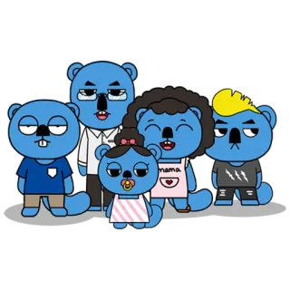 👨‍👨‍👧‍👦 mama cartoon, blue, beaver, family, cute telegram sticker