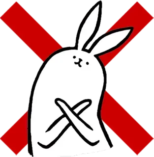 🐰 conejo, brazos cruzados, X roja, prohibición, veto, animal telegram sticker
