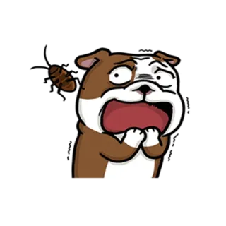 😖 hond, bulldog, cartoon, bang, geschrokken, dier, uitdrukking telegram sticker