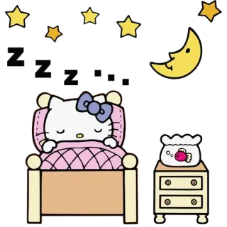 😴 Hello Kitty Hello Kitty, спящий, милый, мультфильм, звезды, луна, рыба, кровать telegram sticker