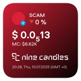 📊 SCAM
▼0%
$0.0513
MC: $6.62K
nine candles
20:28, Thu, 10.07.2025 (GMT +0) scam, investment, finance, cryptocurrency, trading, loss, warning telegram sticker