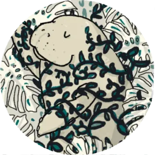 🌵 ламантин, морская корова, милый, животное, листва, листья whatsapp sticker