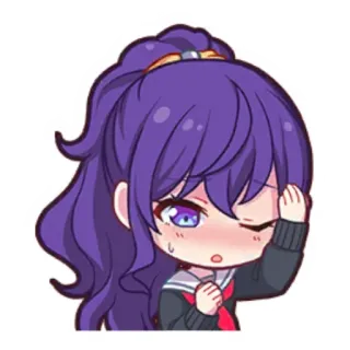 🎤 Anime, Mädchen, Cartoon, lila Haare, Erröten, verlegen telegram sticker