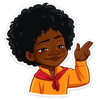 😏 boy, character, afro, portrait, curly hair, pointing telegram sticker