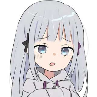 😐 anime girl, chibi, cute, manga, cartoon, sticker, grey hair, worried telegram sticker