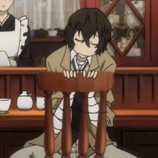 📺 Dazai Osamu Bungo Stray Dogs Anime, Dazai, Bungo Stray Dogs, Personnage, Drôle, Assis, Chaise telegram sticker