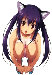 😍 Anime, Fille, Oreilles de chat, Accroupie whatsapp sticker