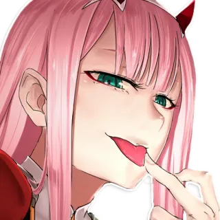 😃 Zero Two Darling in the Franxx Anime, Zero Two, Darling in the Franxx, rosa Haare, Hörner, Anime Mädchen telegram sticker