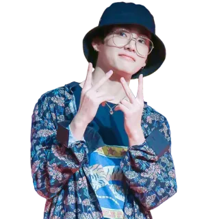 ✌️ 사람, 모자, 안경, 재킷, 미소, 평화 기호 telegram sticker