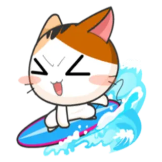 🌊 gato, surf, onda, desenho animado, fofo, emoji telegram sticker