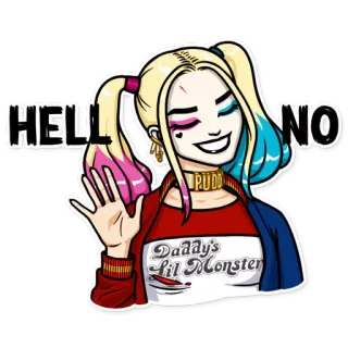 🙌 Harley Quinn HELL NO Харли Квинн, Анти, Нет, Ни за что, Пудинг, Папочкина Монстряшка, DC Comics, Злодей telegram sticker