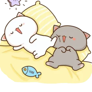 😴 kucing, tidur, imut, anak kucing, tidur, bantal, ikan, kartun telegram sticker