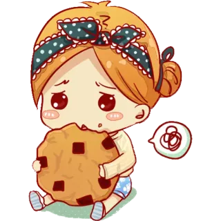 😋 desenho animado, menina, biscoito, fofo, kawaii, comida whatsapp sticker