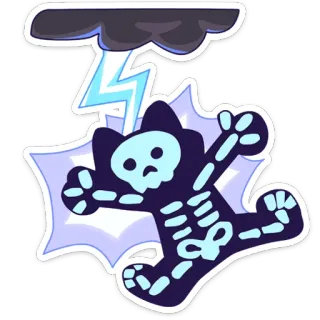 ⚡️ lightning, storm, cat, skeleton, shock, cartoon whatsapp sticker