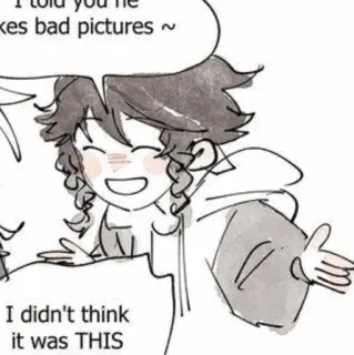 ☁️ I told you he takes bad pictures ~
I didn't think it was THIS Anime, Manga, Kreskówka, Rysunek, Wyraz, Słodkie telegram sticker