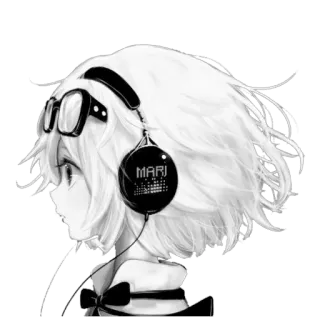 🙌 MARJ Anime, Mädchen, Kopfhörer, Brille, Digitale Kunst, Monochrom, Porträt, Musik whatsapp sticker