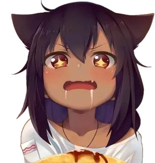 😈 Anime, Fille chat, Mignon, Kawaii, Nourriture, Manger whatsapp sticker
