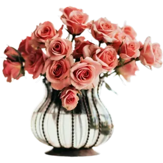🌹 ดอกไม้, กุหลาบ, แจกัน, ลายดอกไม้, ช่อดอกไม้, สีชมพู, ตกแต่ง telegram sticker