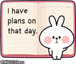 😞 I have plans on that day. buku harian, kelinci, rencana, imut, kartun, jadwal telegram sticker