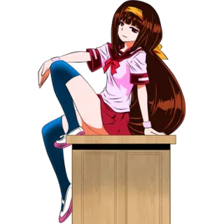 👸 Anime, Chica, Uniforme escolar, Pelo largo, Sentada, Dibujo animado telegram sticker