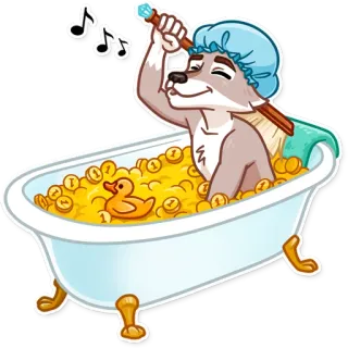 🛀 renard, baignoire, canard en caoutchouc, bain, pièces de monnaie, bonnet de douche telegram sticker
