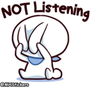 🤫 NOT Listening Zuhören, nicht, Ausdruck, lustig, weiß telegram sticker