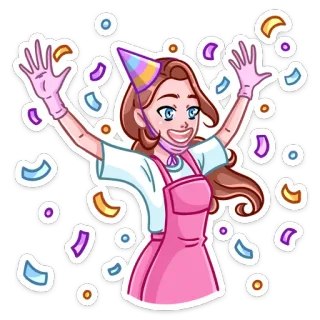 🥳 festa, celebração, confete, menina, rosa, aniversário telegram sticker