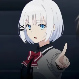 🤞 アニメ, 女の子, 白い髪, 赤いリボン, キャラクター telegram sticker