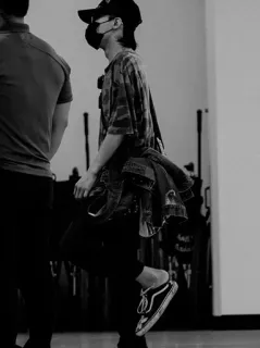 🍾 person, street style, mask, cap, black and white, fashion telegram sticker