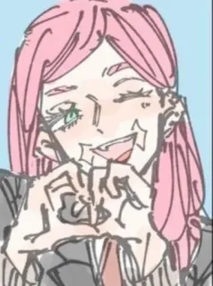 💊 anime, pink hair, character, suit, illustration telegram sticker
