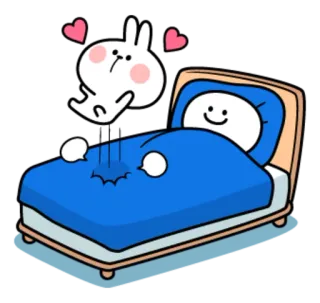 😝 coniglio, letto, dormire, carino, cuori, cartone animato, adesivo whatsapp sticker