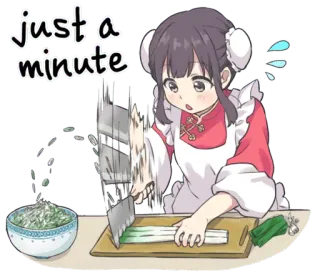 👩‍🍳 just a minute Anime, Cozinha, Faca, Legumes, Cortar, Fofo, Desenho animado telegram sticker