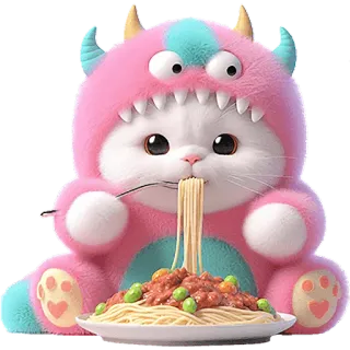 😋 gatto, mangiare, spaghetti, mostro, carino, cibo, kawaii telegram sticker