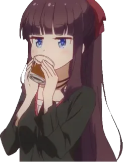 🥃 Anime, Garota, Bebendo, Chá, Fofa, Desenho animado telegram sticker