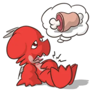 🍖 dragão, desenho animado, carne, faminto, fofo, vermelho, sonhando telegram sticker