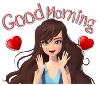 🗣 Good Morning dzień dobry, kreskówka, dziewczyna, serce, powitanie telegram sticker