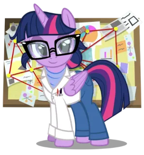😏 Twilight Sparkle My Little Pony pony, cartoon, glasses, lab coat, scientist, magic, friendship, equestrian, mare telegram sticker