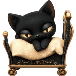 😴 kot, czarny kot, słodki, śpiący, łóżko, zwierzę, kociak whatsapp sticker